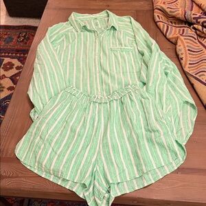AERIE Mint Green and White Striped beach set